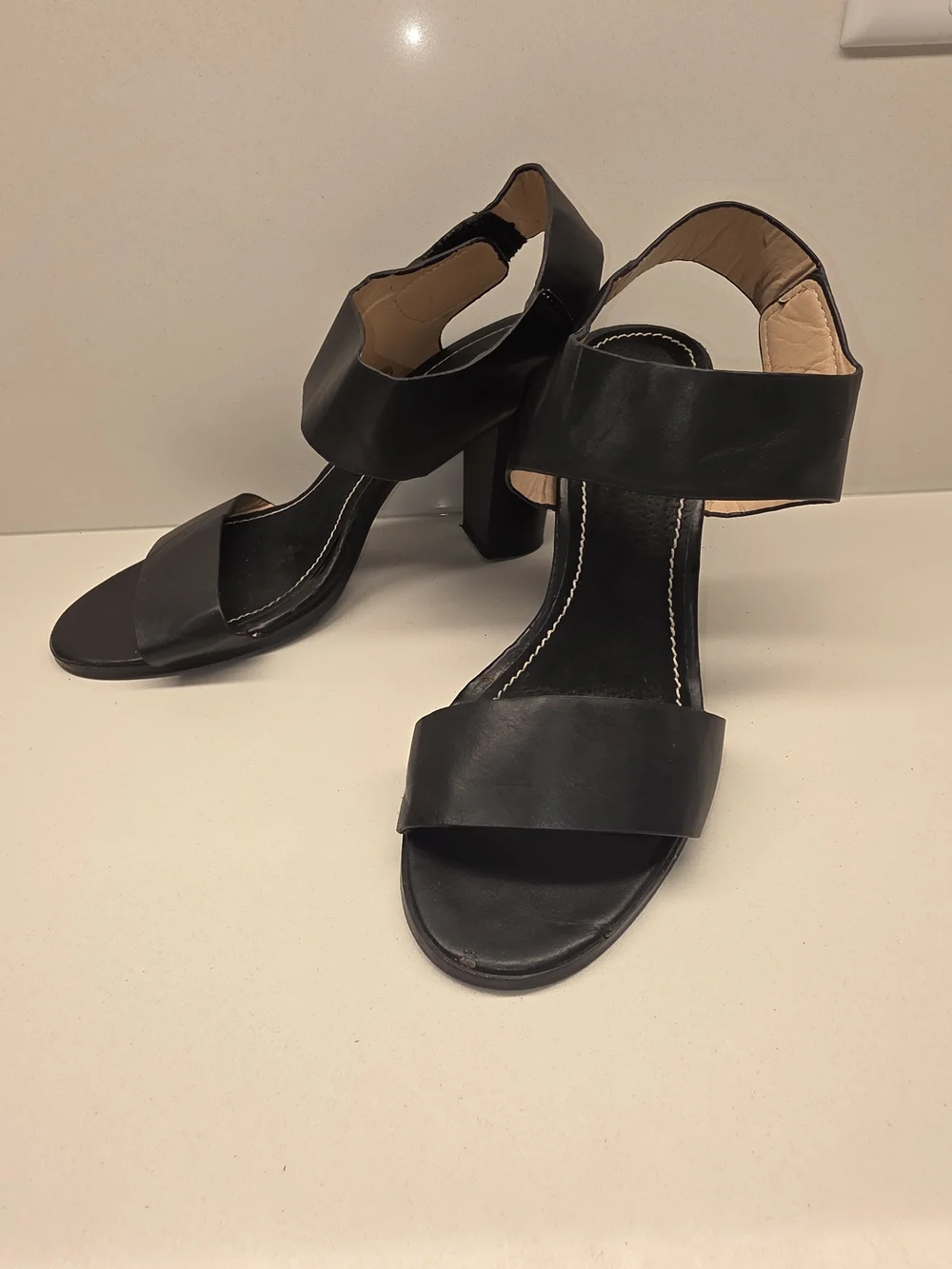 miami Black Strappy Block Heel Sandals - Picture 1 of 9